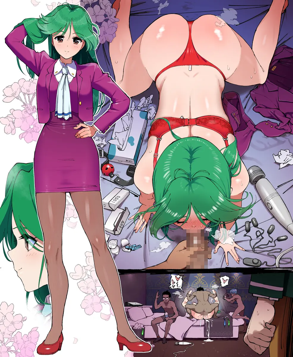 Image brown_eyes,female,long_hair,long_sleeves,smile,solo,standing,oral,bra,panties,underwear,dress,mosaic_censoring,green_hair,jacket,holding,short_dress,full_body,netorare,pantyhose,purple_dress,office_lady,retro_artstyle,notebook,aburisamon,ascot,asou_kasumi,tokimeki_memorial,tokimeki_memorial_2