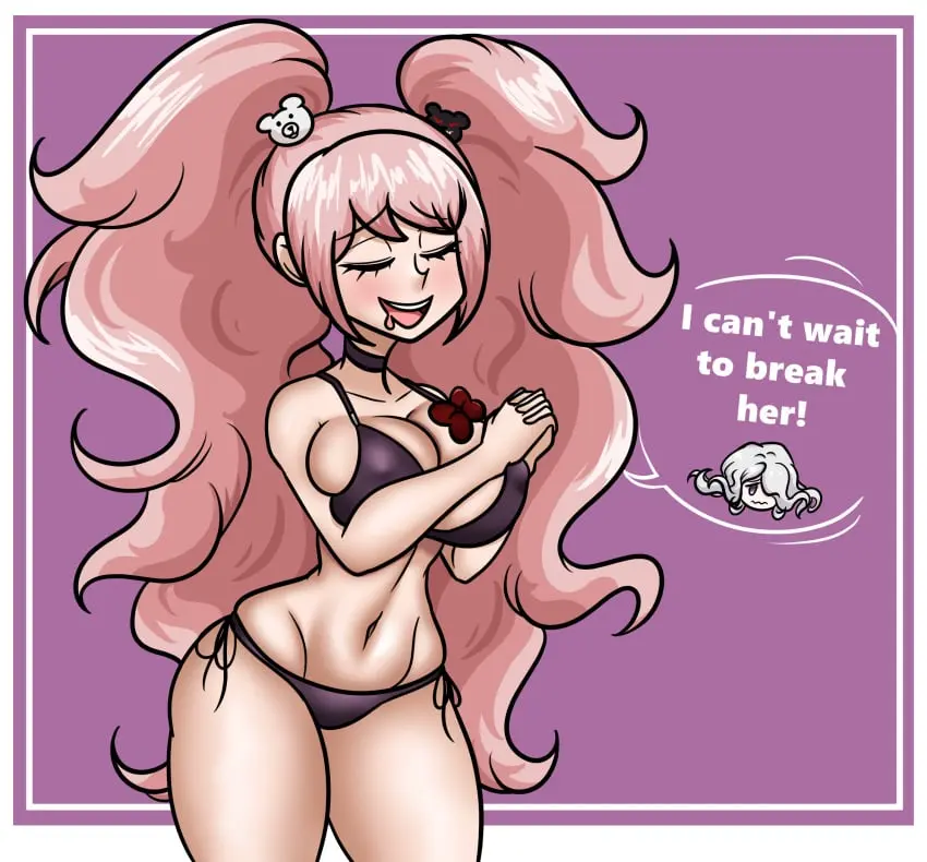 Image 1girls,big_breasts,breasts,female,light-skinned_female,open_mouth,shiny_skin,2girls,bikini,thighs,color,mouth,shiny_hair,teeth,teeth_showing,teeth_visible,drool,drooling,2d,text,blonde_hair,closed_eyes,bikini_top,2d_(artwork),big_thighs,2024,bikini_bottom,yellow_hair,2020s,2d_artwork,erect_nipples,text_bubble,twin_braids,danganronpa,erect_nipples_under_clothes,shiny_breasts,skimpy_bikini,shiny_ass,shiny_butt,spike_chunsoft,junko_enoshima,danganronpa_3,afimaki,kimura_seiko,twintailslight_skin