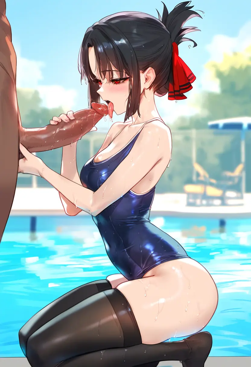 Image 1girls,breasts,female,hair_ornament,light-skinned_female,red_eyes,1boy,black_hair,black_legwear,licking,licking_penis,male,penis,thighhighs,tongue_out,tongue,ass,big_penis,thighs,fellatio,kneeling,dark-skinned_male,interracial,water,ai_generated,male/female,medium_breasts,swimsuit,cock,wet,public,latex,on_knees,full_body,kaguya-sama_wa_kokurasetai_~tensai-tachi_no_renai_zunousen~,male_with_female,swimwear,shinomiya_kaguya,black_thighhighs,public_nudity,public_sex,male_on_female,red_bow,swimming_pool,thighs_together,licking_penis_tip,geosan