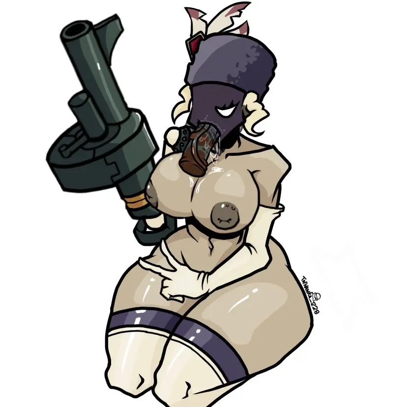 Image female,nude,nude_female,dildo,video_games,skullgirls,peace_sign,black_dahlia,tachanka_228,sucking_on_dildo
