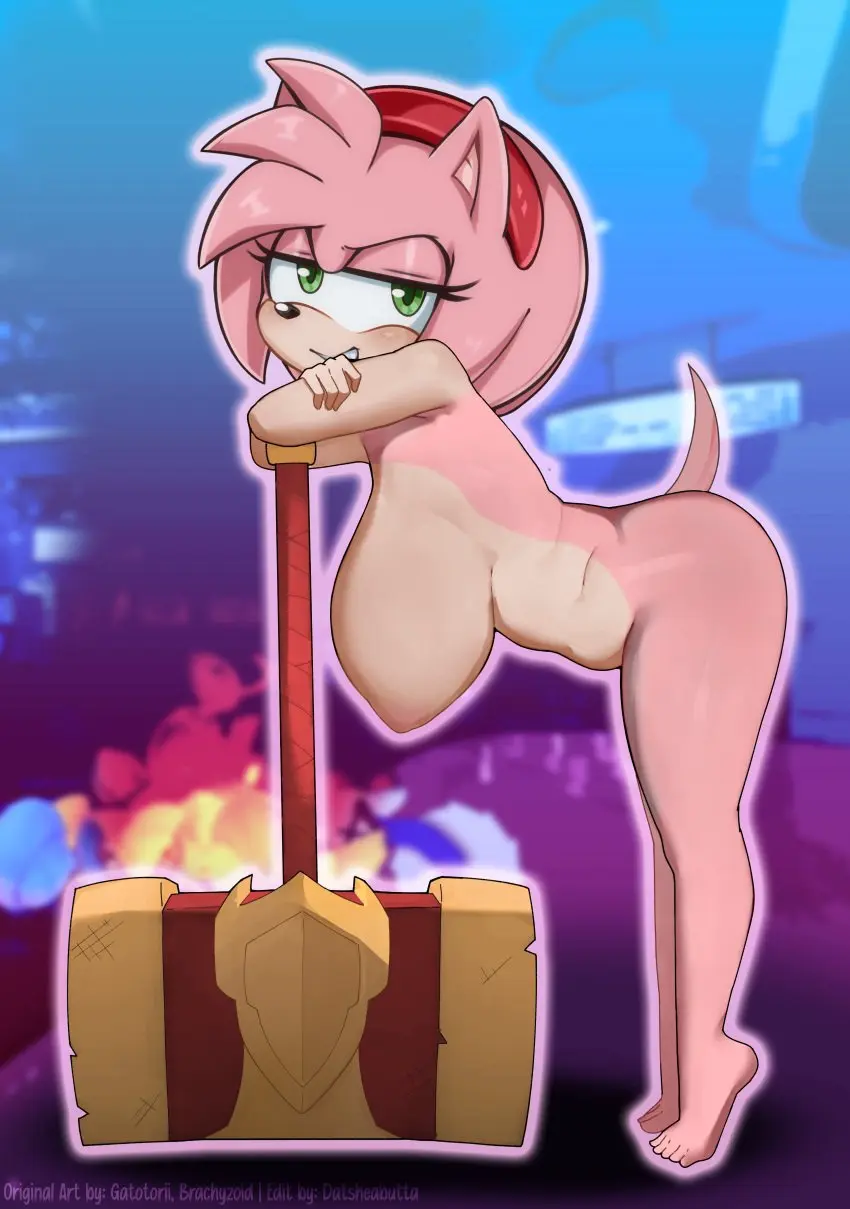 Image breasts,female,highres,large_breasts,nipples,solo,absurdres,nude,hairband,green_eyes,from_side,hanging_breasts,edit,amy_rose,sega,sonic_(series),sonic_the_hedgehog_(series),leaning_forward,crossed_arms,blurry_background,fire,pink_fur,naughty_face,hedgehog,tiptoes,casino,hammer,datsheabutta,gatotorii,brachyzoid,badnik