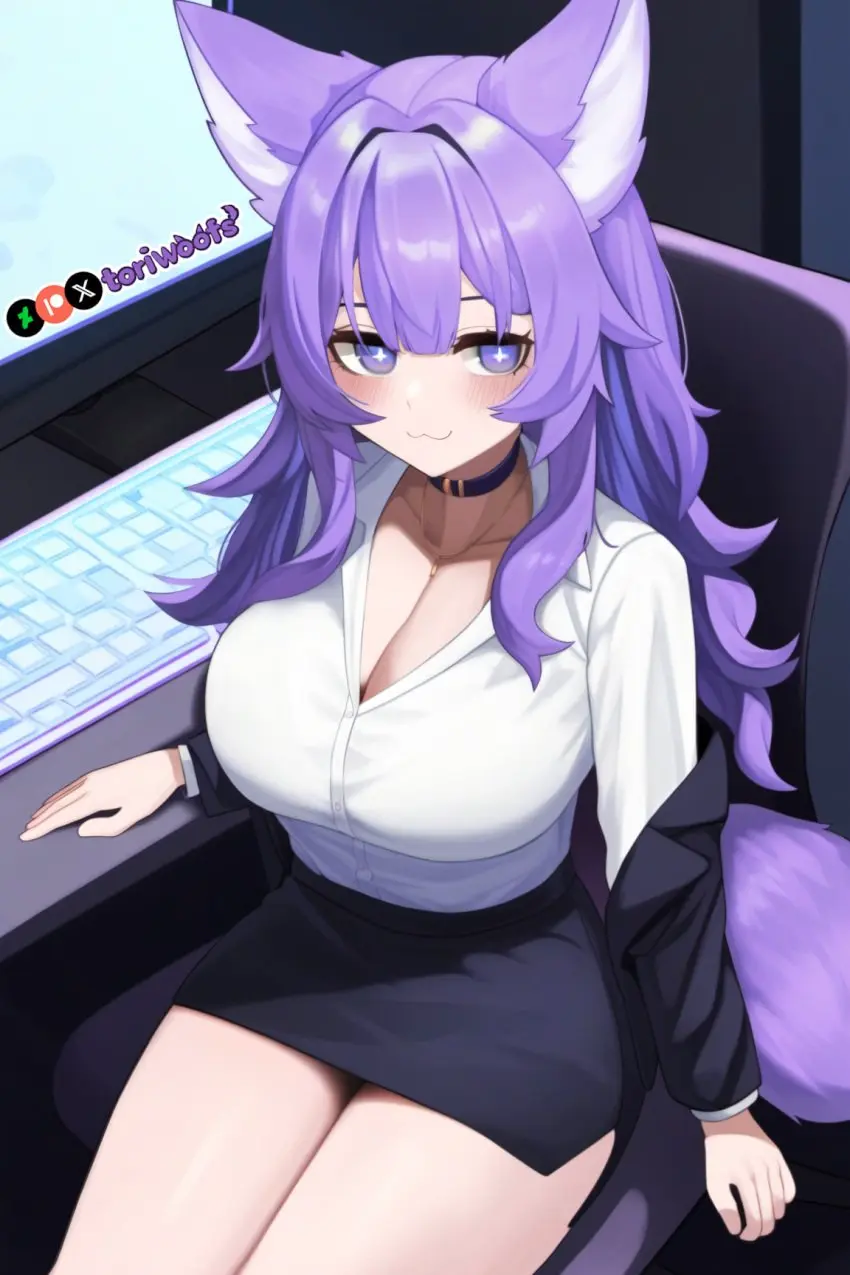 Image 1girls,big_breasts,breasts,female,female_only,highres,light_skin,long_hair,shirt,female_focus,thick_thighs,thighs,wide_hips,patreon_username,watermark,hips,ai_generated,wavy_hair,huge_breasts,kemonomimi,purple_eyes,curvy,purple_hair,cute,skirt,dog_ears,dog_girl,:3,computer,wolf_ears,huge_boobs,office_lady,purple_ears,light_skinned_female,business_suit,doggirl,petgirl,purple_tail,tori,toriwoofs