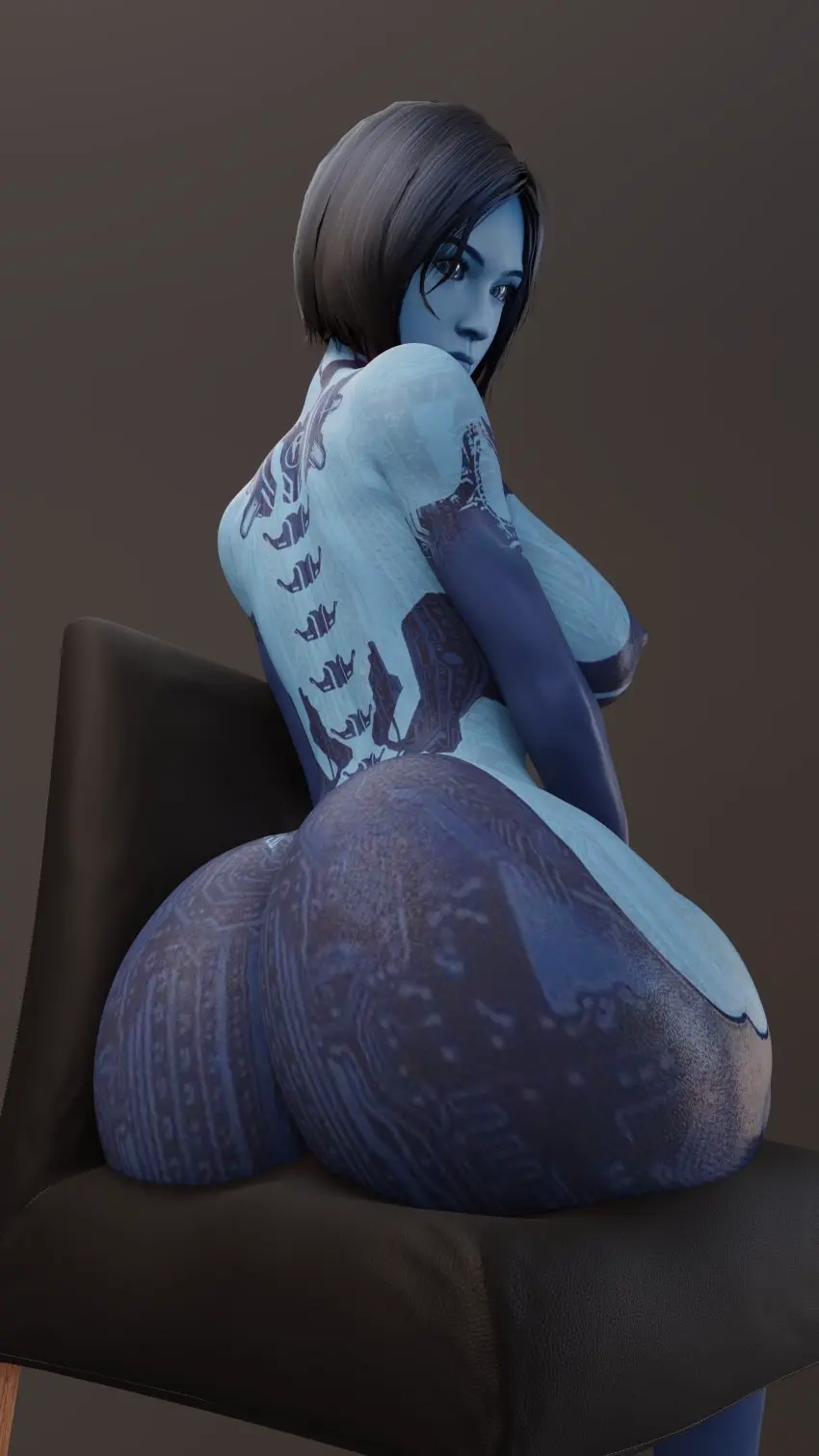 Image big_breasts,breasts,female,highres,looking_at_viewer,simple_background,blue_hair,ass,big_ass,big_butt,huge_ass,looking_back,busty,3d,blender,low-angle_view,3d_(artwork),ass_focus,high_resolution,blue_body,video_games,looking_back_at_viewer,sitting_on_chair,blue_skin,chair,4k,bob_cut,cortana,halo_(series),blender_(software),cpt-flapjack,lieutenant_flapjack