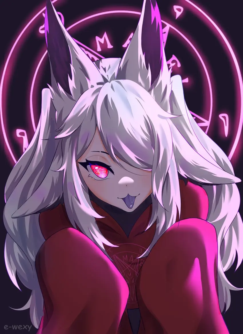 Image female,red_eyes,white_hair,virtual_youtuber,fox_ears,vyugen,skin_tight,face_markings,dya_rikku_(vtuber)