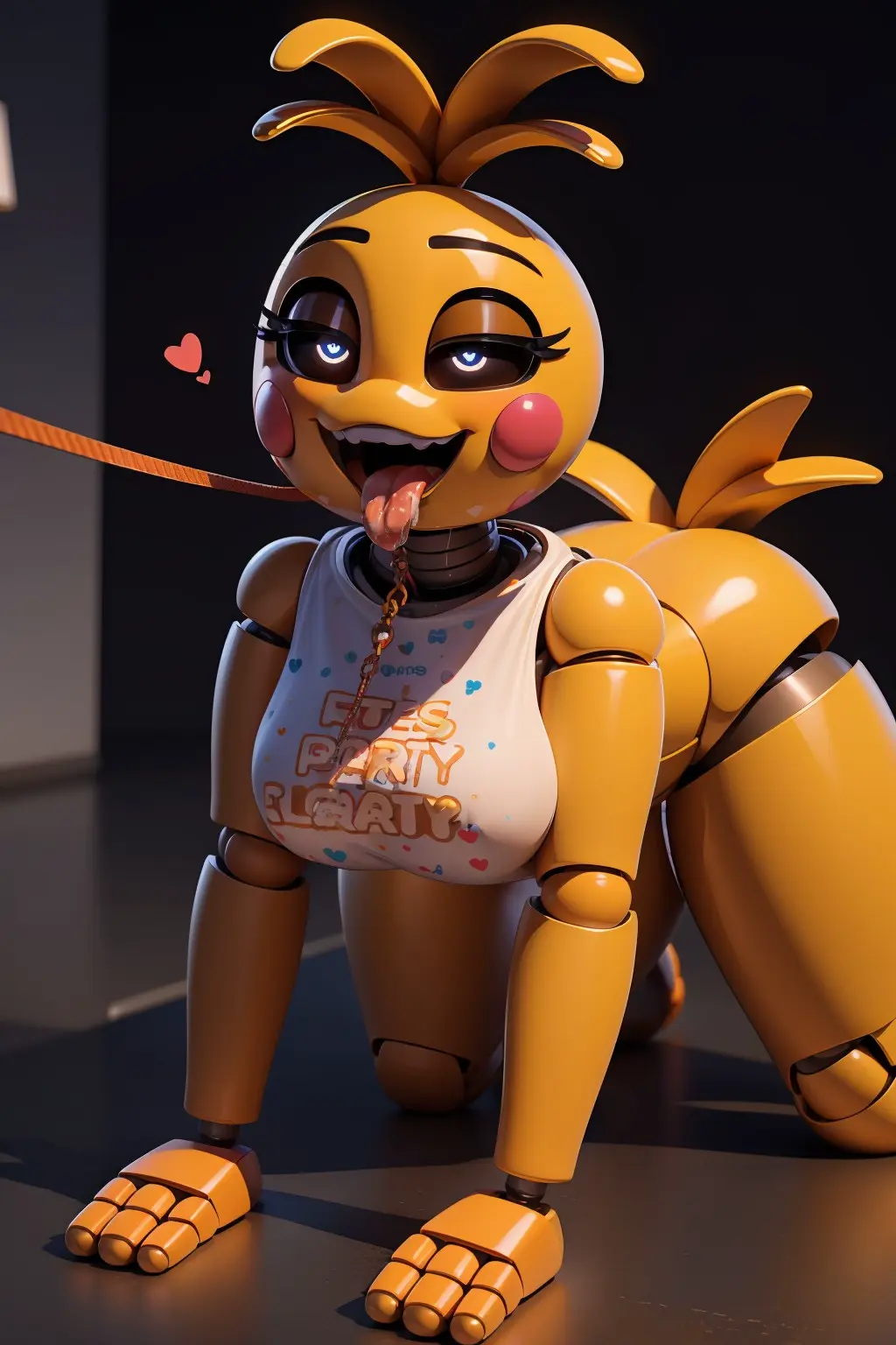 Image 1girls,big_breasts,breasts,female,looking_at_viewer,solo,blue_eyes,thighs,ai_generated,yellow_body,metallic_body,robot_humanoid,five_nights_at_freddy's,fnaf,toy_chica_(fnaf),1robot_girl
