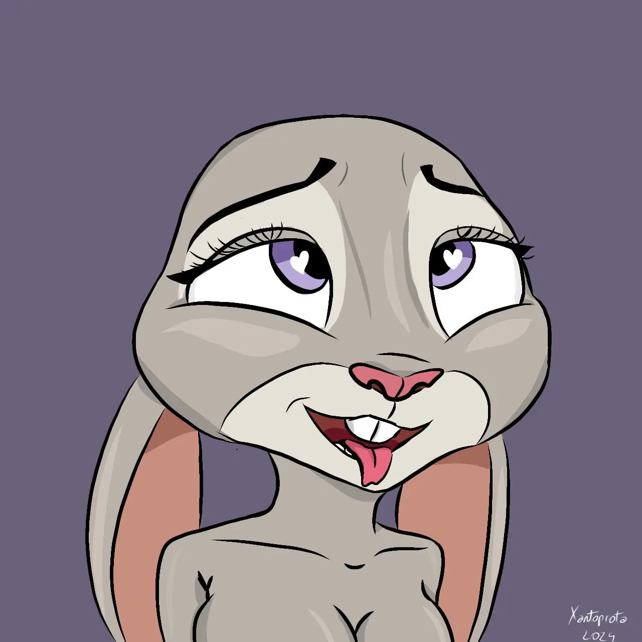 Image female, heart-shaped_pupils, tongue_out, furry, disney, ahe_gao, bunny_ears, bunny_girl, rabbit, moaning, zootopia, ahegao_face, judy_hopps