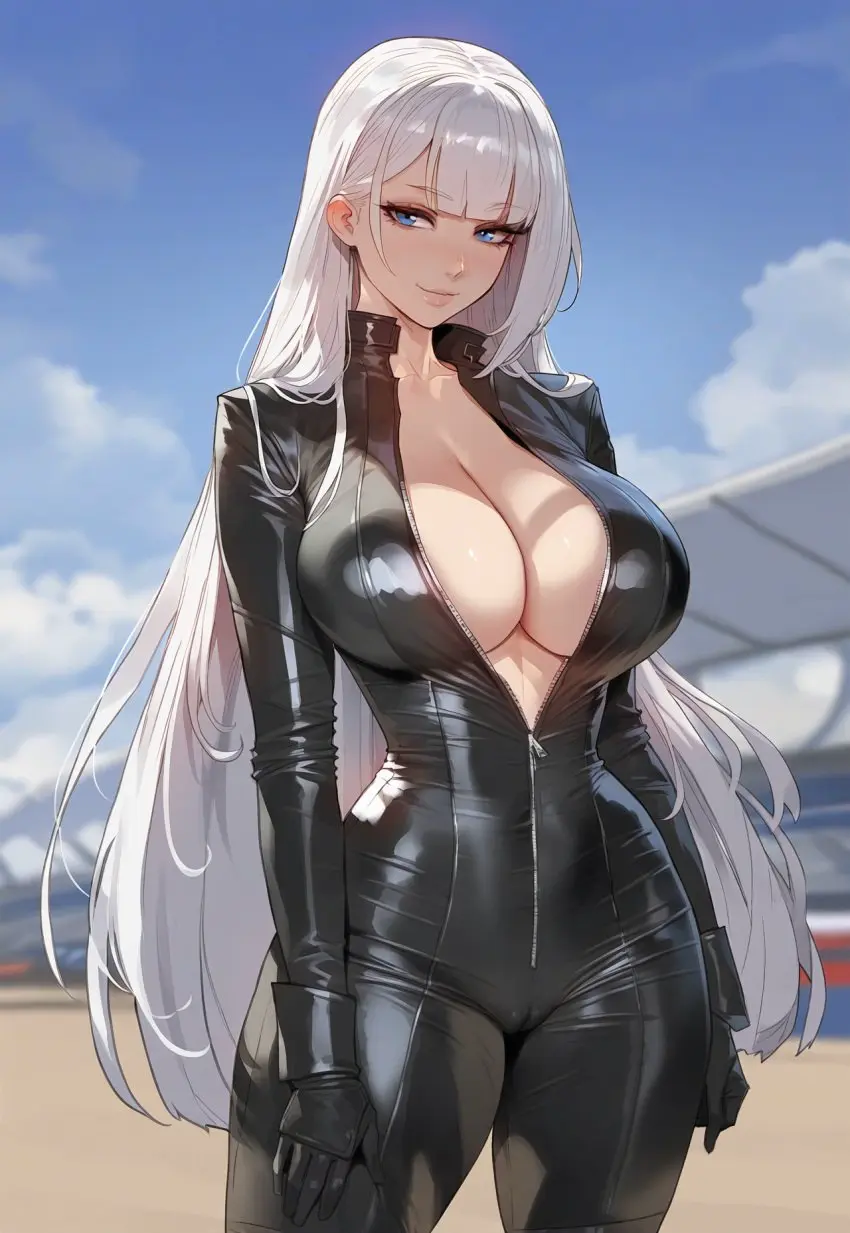 Image 1girls,breasts,female,female_only,hi_res,light-skinned_female,light_skin,long_hair,white_hair,blue_eyes,thick_thighs,thighs,wide_hips,hips,ai_generated,huge_breasts,stable_diffusion,high_resolution,bodysuit,azur_lane,thiccwithaq_(ai_style),artstyle_imitation,floox,shoukaku_(azur_lane)