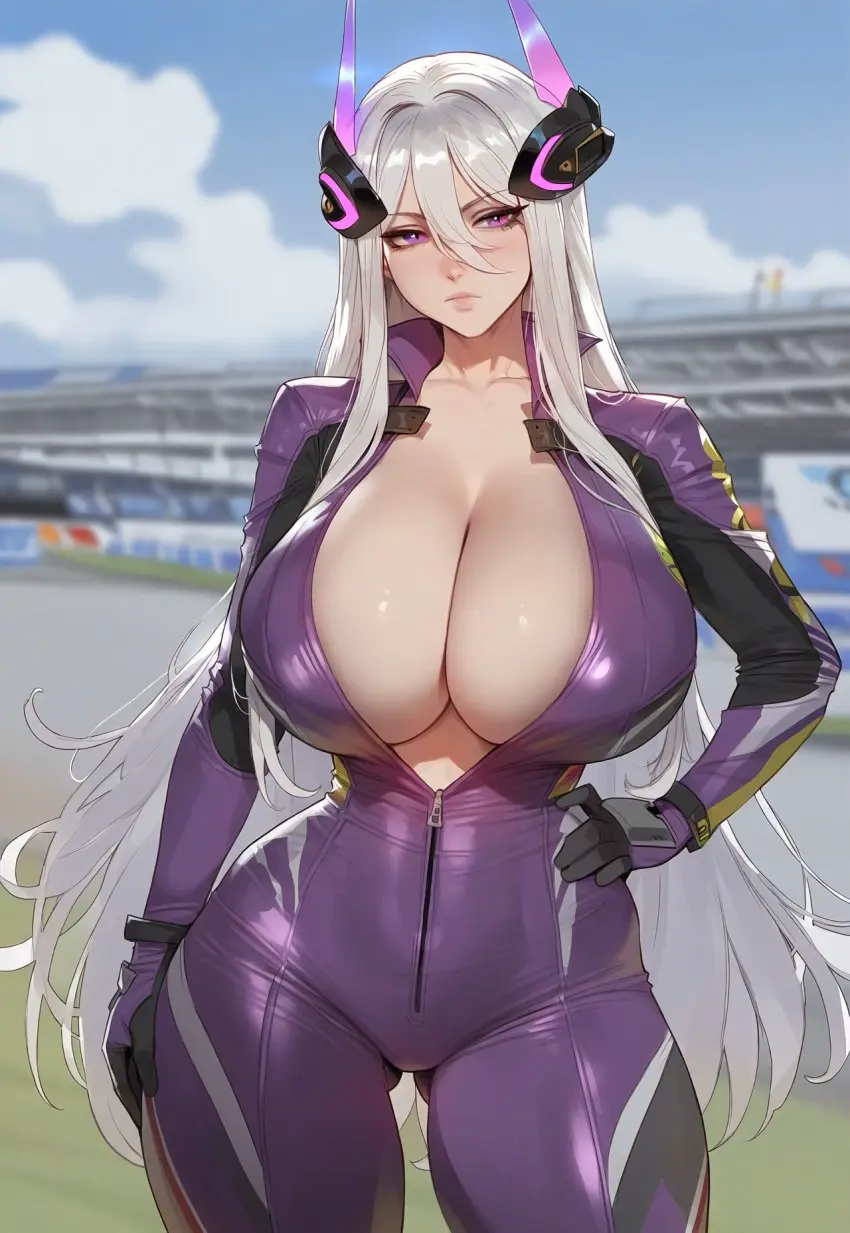 Image 1girls,breasts,female,female_only,hi_res,light-skinned_female,light_skin,long_hair,white_hair,thick_thighs,thighs,wide_hips,hips,ai_generated,huge_breasts,stable_diffusion,purple_eyes,high_resolution,bodysuit,azur_lane,thiccwithaq_(ai_style),artstyle_imitation,floox,kearsarge_(azur_lane)