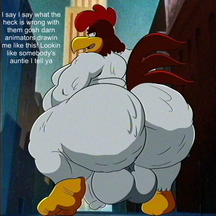Image hi_res,solo,male,penis,ass,big_butt,big_penis,huge_butt,male_only,balls,anthro,big_balls,flaccid,genitals,crouching,outside,avian,bird,overweight,obese,overweight_male,looney_tunes,warner_brothers,chicken,galliform,gallus_(genus),phasianid,obese_male,cellulite,vhs_filter,possbooty,foghorn_leghorn,complaining,back_fat