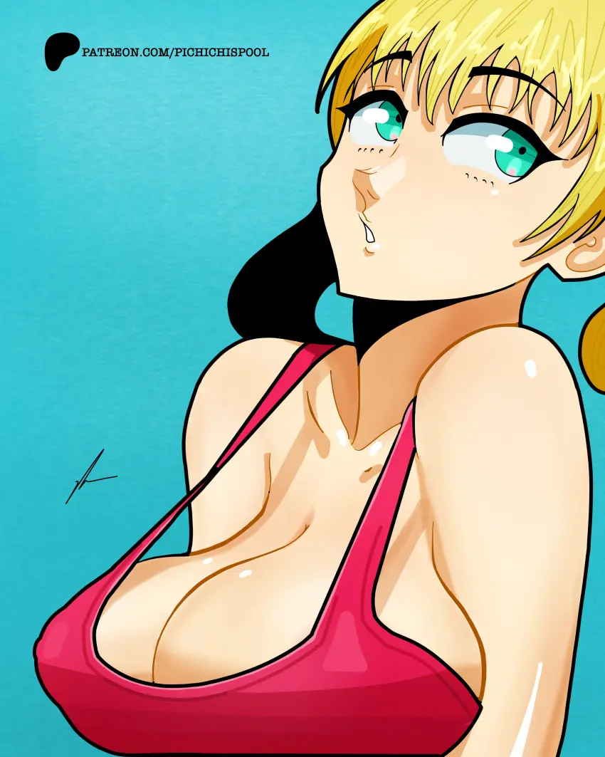 Image big_breasts,breasts,female,blue_eyes,blonde_hair,ponytails,pichichi,hoshizaki_rika,kanojo_mo_kanojo