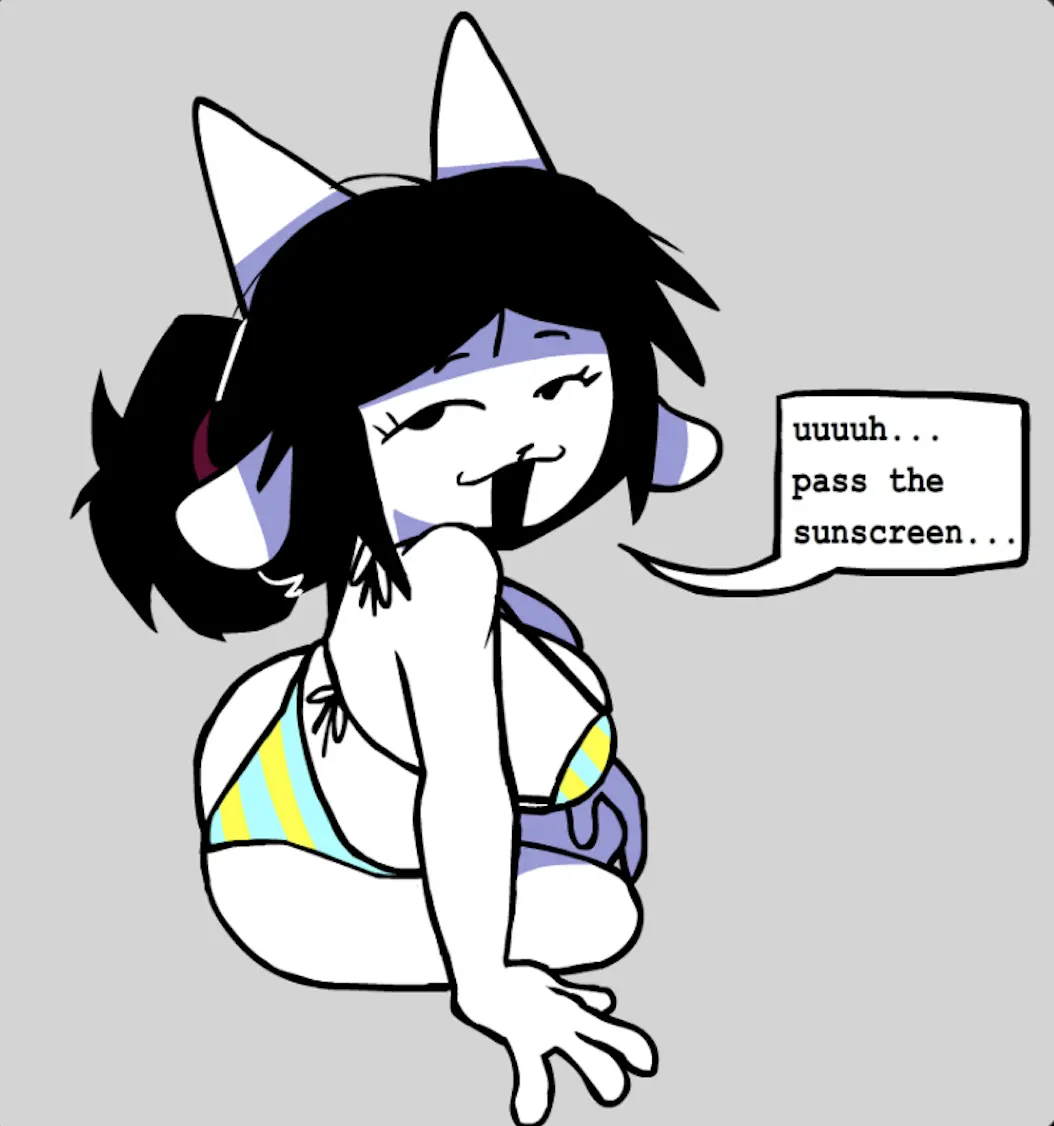 Image female,black_hair,bikini,color,anthro,text,swimsuit,undertale,undertale_(series),temmie_(undertale),temmie,loudnormal4