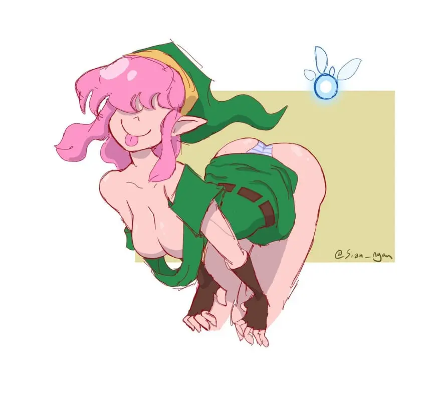 Image breasts,female,panties,ass,pink_hair,tagme,the_legend_of_zelda,rule_63,link,blep,ocarina_of_time,sian_nyan,link_(shounen_captain)