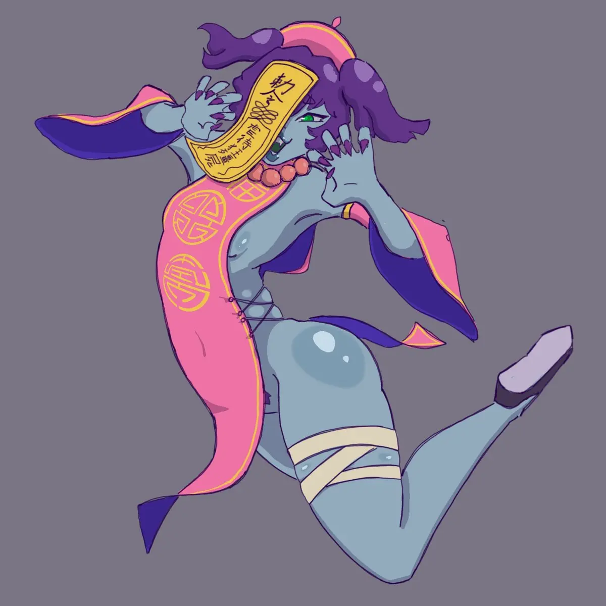 Image 1girls,breasts,female,ass,sideboob,tagme,pubic_hair,blue_skin,flats,jiangshi,flat_shoes,sian_nyan