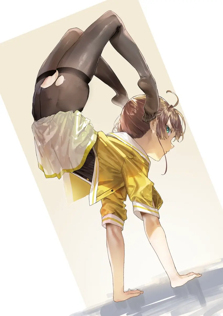 Image 1girls,female,female_only,hi_res,highres,light-skinned_female,light_skin,looking_at_viewer,solo,pussy,looking_back,feet,virtual_youtuber,dutch_angle,hairless_pussy,shaved_pussy,vagina,tagme,legs,brown_hair,hololive,hololive_japan,turquoise_eyes,skirt,no_panties,exposed,looking_back_at_viewer,pantyhose,torn_pantyhose,flexible,skirt_down,torn_legwear,accidental_exposure,hololive_gen_1,contortion,scorpion_pose,kuroi_suna,handstand,walking_on_hands,natsuiro_matsuri