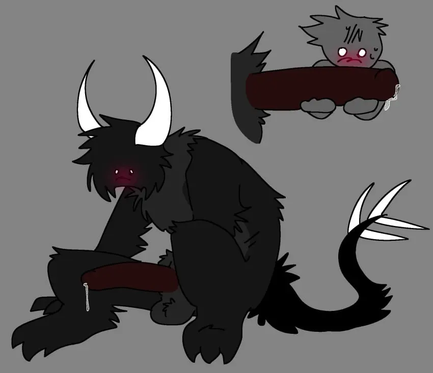 Image blush,male,penis,tail,furry,big_penis,horns,balls,size_difference,anthro,monster,flustered,original_character,big_balls,precum,monster_cock,surprised_expression,male_focus,fluffy,anthropomorphic,ballsack,big_dick,black_fur,creature,massive_penis,y/n,size_play,hunched_over,shitkinker1,monster_kink