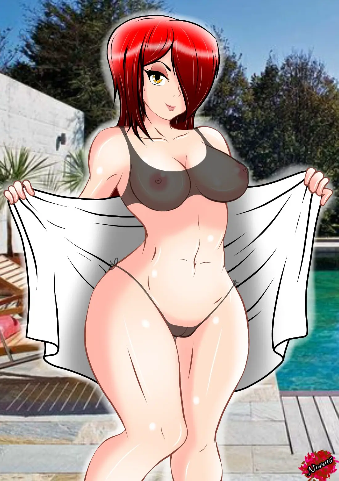 Image female,looking_at_viewer,bikini,video_games,skullgirls,translucent,parasoul,nomus_hl