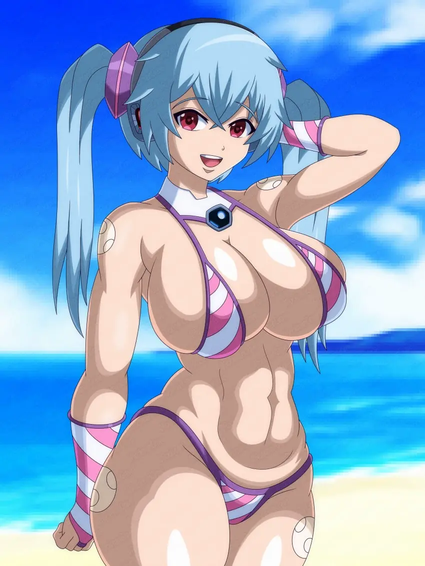 Image 1girls,big_breasts,breasts,female,female_only,long_hair,looking_at_viewer,solo,blue_hair,red_hair,bikini,female_focus,hips,solo_focus,huge_breasts,legs,swimsuit,original_character,outdoors,twintails,thick_legs,2024,robot,robot_girl,summer,capcom,android,mega_man,mega_man_x,reploid,rockman,rockmangrave,blair_(mega_man),rockman_x