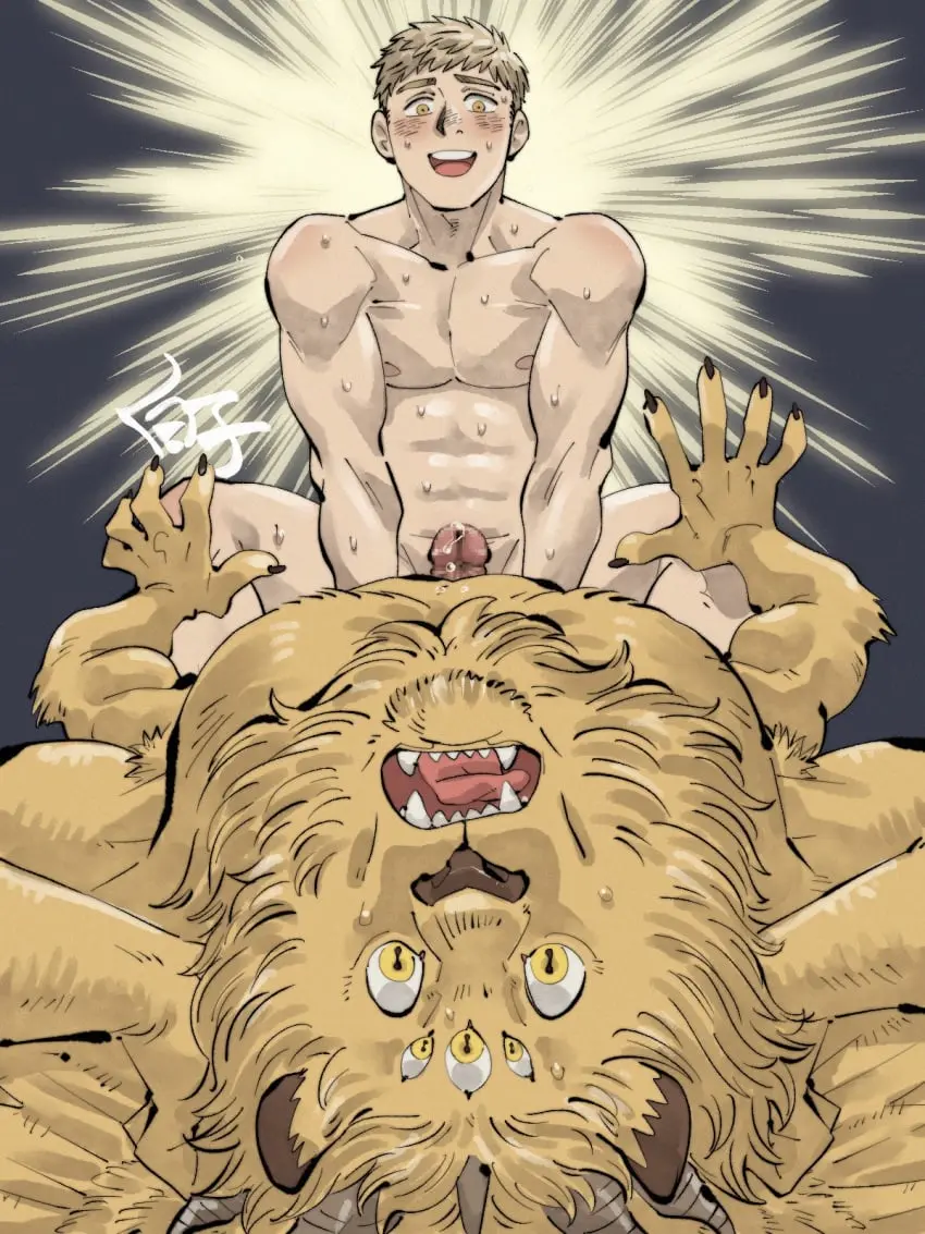 Image blush,breasts,female,hi_res,human,nipples,male,nude,penis,sweat,sex,duo,erection,muscular,muscular_male,2boys,anal,anal_sex,cowgirl_position,male/male,male_only,yaoi,size_difference,anthro,riding,riding_penis,censored,gay,penetration,bara,bodily_fluids,fur,genitals,mammal,muscular_anthro,pecs,yellow_body,yellow_fur,horn,interspecies,male_penetrating,smaller_male,penis_in_ass,abs,from_front_position,human_on_anthro,signature,big_muscles,boner,penile,felid,larger_male,implied_sex,male_penetrated,male_penetrating_male,penile_penetration,lion,muscles,pantherine,male_breasts,moobs,dungeon_meshi,laios_touden,human_penetrated,smaller_penetrated,anthro_penetrating,on_bottom,on_top,multi_eye,smaller_human,muscular_human,larger_anthro,anthro_penetrating_human,delicious_in_dungeon,implied_yaoi,41raco,winged_lion_(dungeon_meshi),shirako,5_eyes