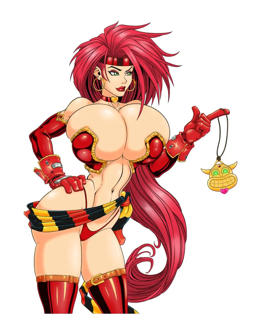 Image big_breasts,breasts,female,long_hair,smile,elbow_gloves,gloves,choker,red_hair,big_ass,bubble_butt,earrings,hair_band,jewelry,green_eyes,curvy,red_lipstick,hourglass_figure,eyeshadow,makeup,lipstick,curvaceous,thong,boots,eyeliner,long_gloves,red_boots,thigh_boots,naughty_smile,red_eyeshadow,bustier,red_monika,battle_chasers,amulet,noriyuki83,waist_band