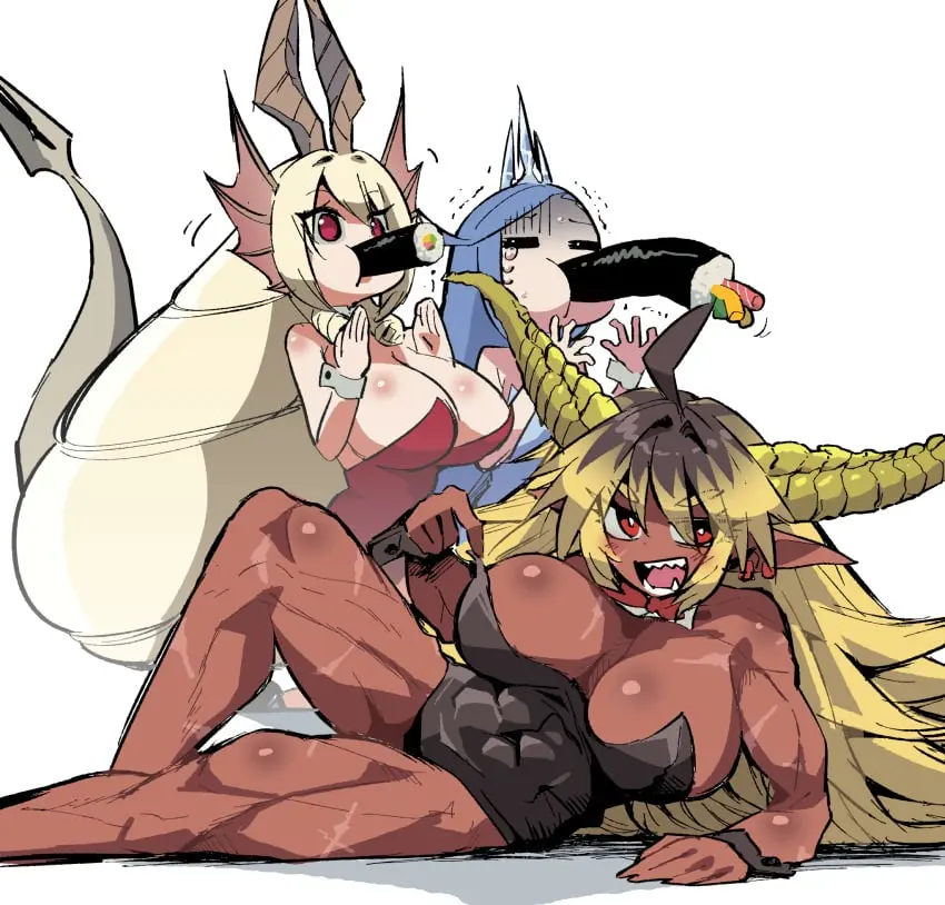 Image big_breasts,breasts,female,female_only,tagme,monster_girl,horn,bunnysuit,3girls,capcom,malzeno,monster_hunter,sushi,jari_1986,rajang,velkhana