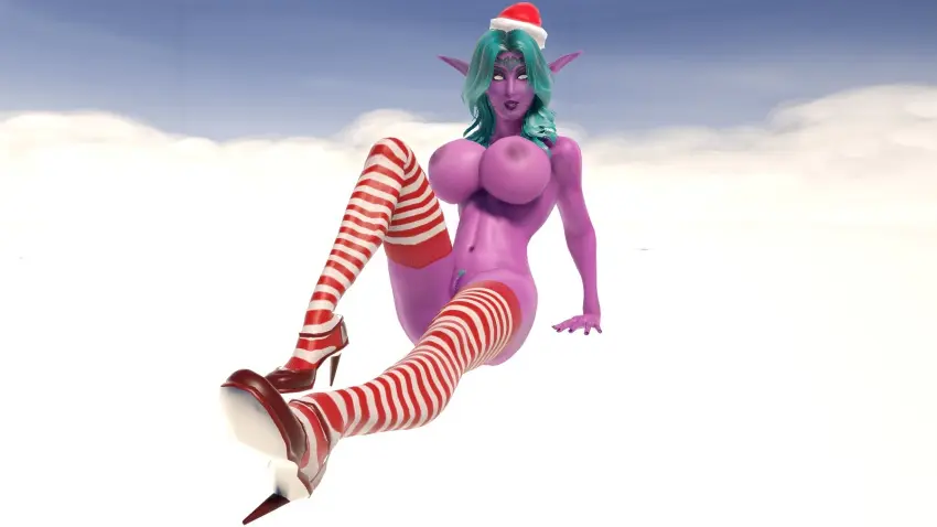 Image 1girls,big_breasts,breasts,female,solo,pussy,purple_skin,stockings,night_elf,warcraft,world_of_warcraft,pubic_hair,3d,green_hair,high_heels,christmas,blizzard_entertainment,santa_hat,tyrande_whisperwind,winter_veil,marvyy