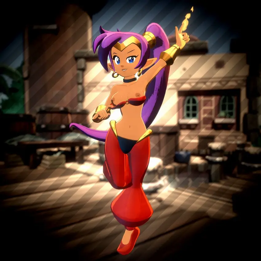 Image 1girls,breasts,exposed_breasts,female,female_only,looking_at_viewer,solo,smiling,smiling_at_viewer,tagme,alternate_version_available,3d,self_upload,shantae,shantae_(character),alternate_version_at_source,exposed_nipples,pin-up,pulled_down_top,tugging_clothing,onmodel3d,pulled_down_bra