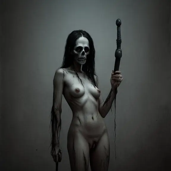 Image breasts,female,long_hair,small_breasts,ai_generated,naked,grey_body,big_dildo,horror,scary,dildo_in_hand