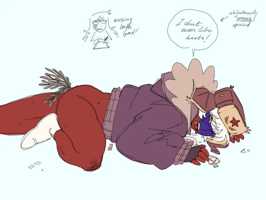 Image clothed,clothing,male,male_only,drool,socks,fur,tears,ushanka,countryhumans,russia_(countryhumans),dubcon,dubbed_version,food_penetration