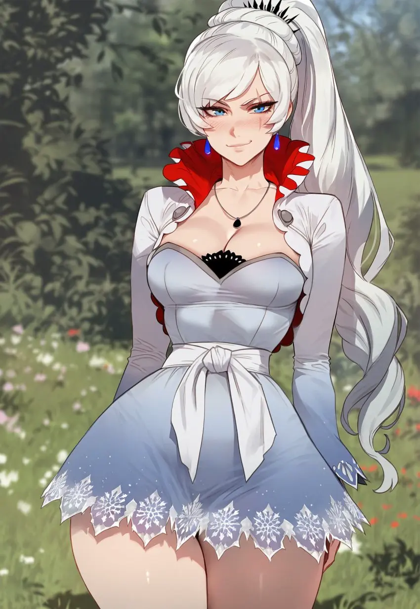 Image 1girls,breasts,female,female_only,hi_res,large_breasts,light-skinned_female,light_skin,long_hair,solo,white_hair,blue_eyes,thick_thighs,wide_hips,ai_generated,stable_diffusion,high_resolution,rwby,naughty_face,thiccwithaq_(ai_style),weiss_schnee,artstyle_imitation,floox