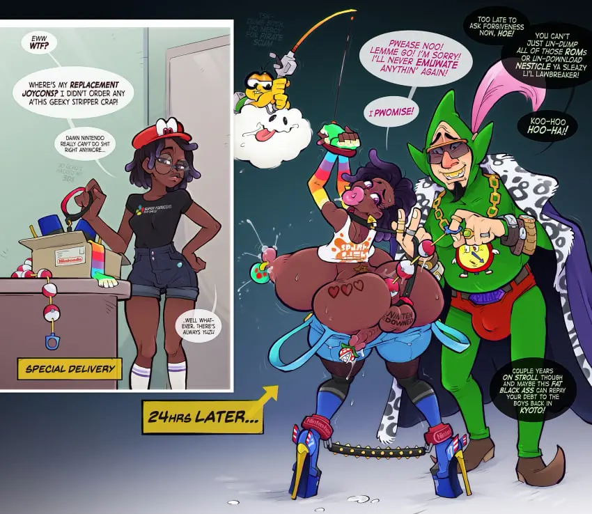 Image 1girls,breasts,brown_eyes,female,hi_res,highres,human,nipples,standing,suspenders,1boy,male,penis,female_focus,huge_ass,thick_thighs,1futa,erection,futanari,intersex,dark_skin,wide_hips,areolae,anal,tattoo,balls,glasses,huge_breasts,light-skinned_male,text,pink_eyes,original_character,dark-skinned_female,nintendo,restrained,dickgirl,futa_sans_pussy,bimbo,platform_heels,dialogue,sex_toy,nerd,nerdy_female,english_text,fishnets,bondage,2024,dark-skinned_futa,nipple_piercing,leash,speech_bubble,object_insertion,anal_insertion,before_and_after,ass_expansion,breast_expansion,mostly_nude,anal_beads,instant_loss_2koma,anal_object_insertion,cock-tail,dreadlocks,urethral_insertion,bimbo_lips,ass_tattoo,tattoo_on_butt,futa_transformation,body_modification,eye_color_change,bimbofication,pimp,arm_sleeves,instant_loss,spreader_bar,female_to_futa,sparrow_(artist),opera_gloves,tramp_stamp,poke_ball_insertion,fti_transformation,debt,poke_ball_anal_beads,balls_tattoo,lakitu,tingle