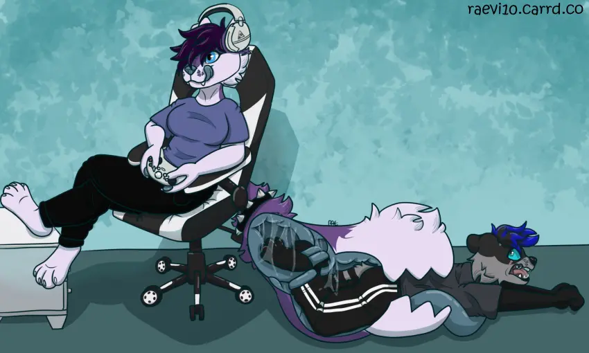 Image clothed,clothing,hi_res,tail,gaming,scared,tentacle,canid,canine,canis,mammal,wolf,grabbing,raccoon,5:3,procyonid,clothing_lift,vore,controller,gaming_chair,tentacle_grab,unusual_anatomy,unusual_tail,screaming,tail_mouth,raevi10,game_(disambiguation),tailmaw_vore