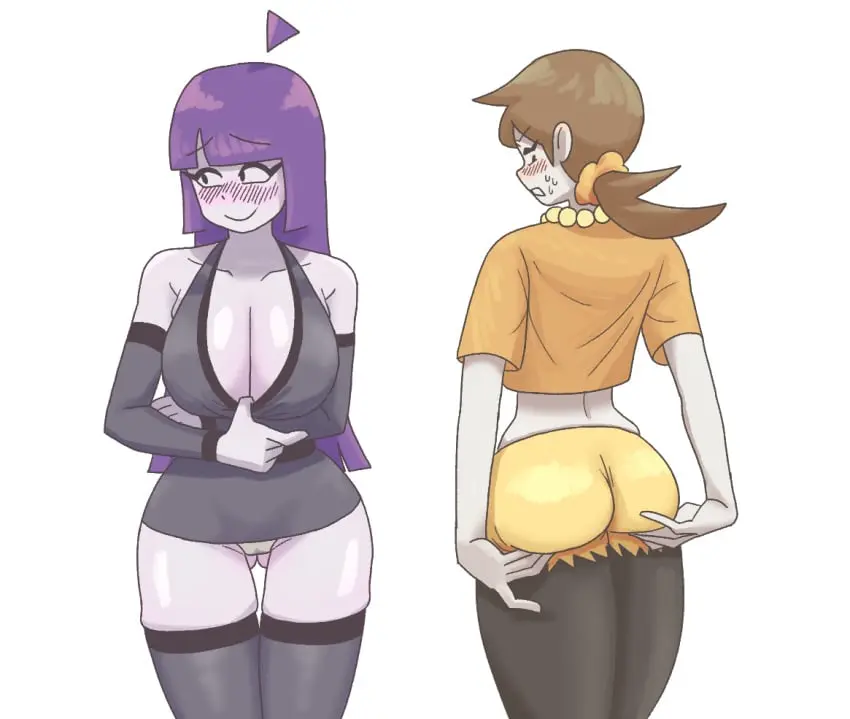 Image big_breasts,breasts,female,female_only,2girls,multiple_girls,ass,big_ass,milf,looking_away,ass_visible_through_thighs,spooky_month,jaune_(spooky_month),lila_(spooky_month)