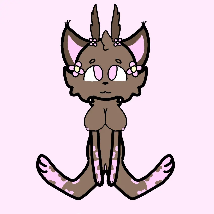 Image breasts,female,nipples,pussy,furry,furry_female,pink_eyes,two_tone_body,two_tone_fur,flower,oc,furry_ears,brown_fur,pink_body,semi-anthro,pink_fur,brown_skin,furry_breasts,flowers,flower_on_head,flowers_on_head