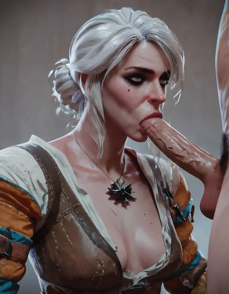 Image breasts,clothing,female,light-skinned_female,white_hair,male,penis,fellatio,ai_generated,light-skinned_male,green_eyes,blowjob,scar,sucking_penis,ciri,the_witcher_(series),the_witcher_3:_wild_hunt,kepler223