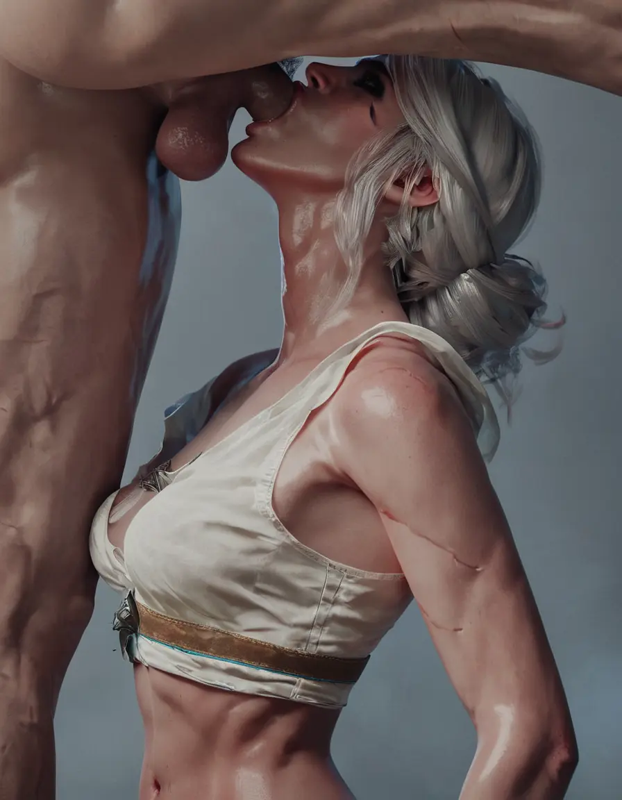 Image breasts,clothing,female,light-skinned_female,white_hair,male,penis,fellatio,ai_generated,balls,light-skinned_male,green_eyes,testicles,blowjob,scar,sucking_penis,ciri,the_witcher_(series),the_witcher_3:_wild_hunt,kepler223