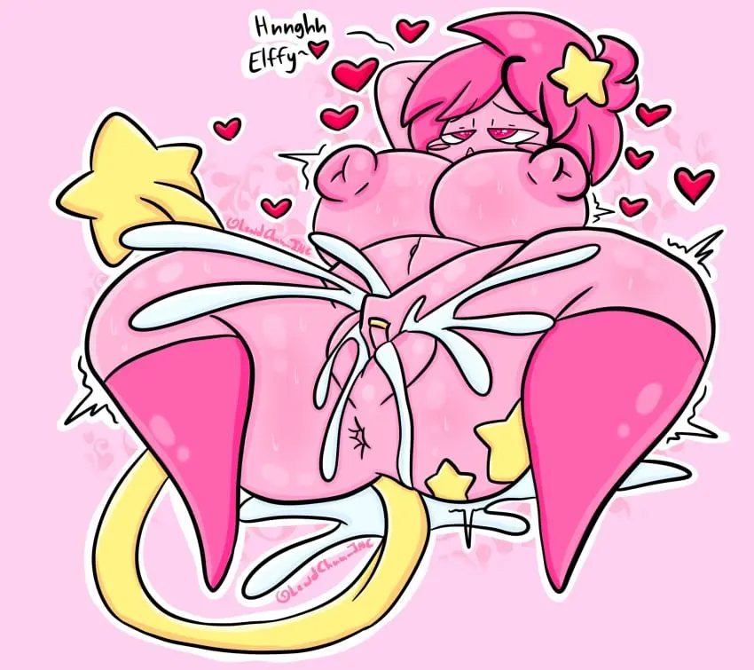 Image big_breasts,breasts,female,hi_res,solo,pussy,tail,hair,pink_hair,anthro,text,anus,pink_eyes,ejaculation,nintendo,masturbation,genitals,star,ring,pink_body,heart_symbol,unknown_species,kirby_(series),kirby,lewdchuu_(artist),pyon_(lewdchuu),star_tail