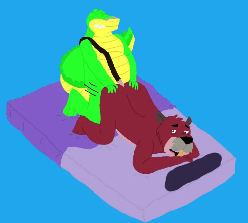 Image male,sex,duo,male/male,anthro,closed_eyes,bed,slightly_chubby,mammal,black_nose,2024,green_body,reptile,scalie,furniture,rodent,facial_hair,moustache,cricetid,crocodilian,alligatorid,alligator,brok_(brok_the_investigator),brok_the_investigator,cowcat_games,muskrat,thewanderingmind,tramp_(brok_the_investigator)