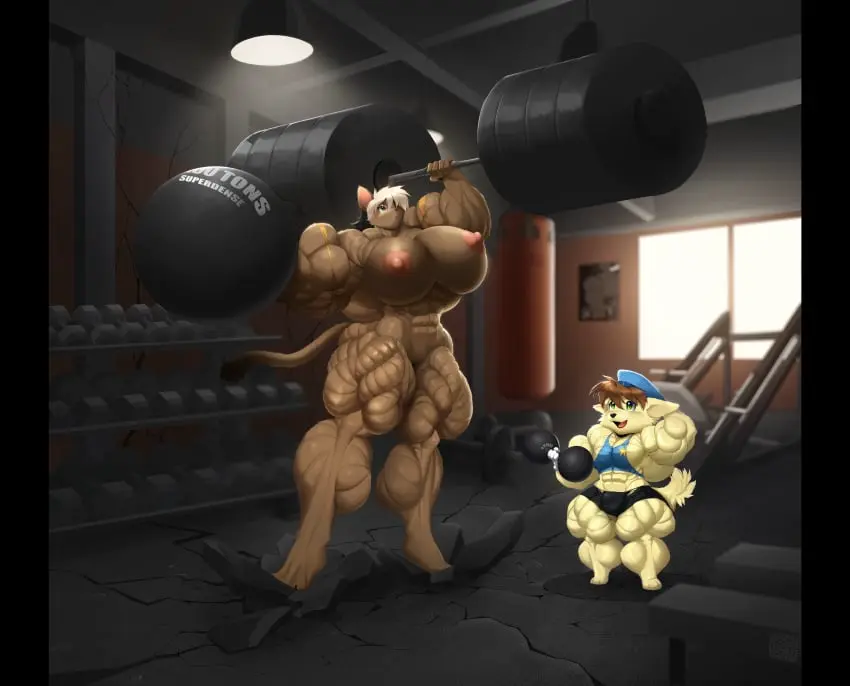 Image breasts,female,hi_res,male,duo,athletic,muscular,gym,male/female,anthro,absurd_res,canid,canine,mammal,biceps,muscular_anthro,abs,big_muscles,hyper,huge_filesize,muscles,athletic_wear,barbell,huge_muscles,cyberconnect2,little_tail_bronx,tail_concerto,hyper_muscles,lolitiaowo,alicia_pris,superabsurd_res,super_strength,waffle_ryebread