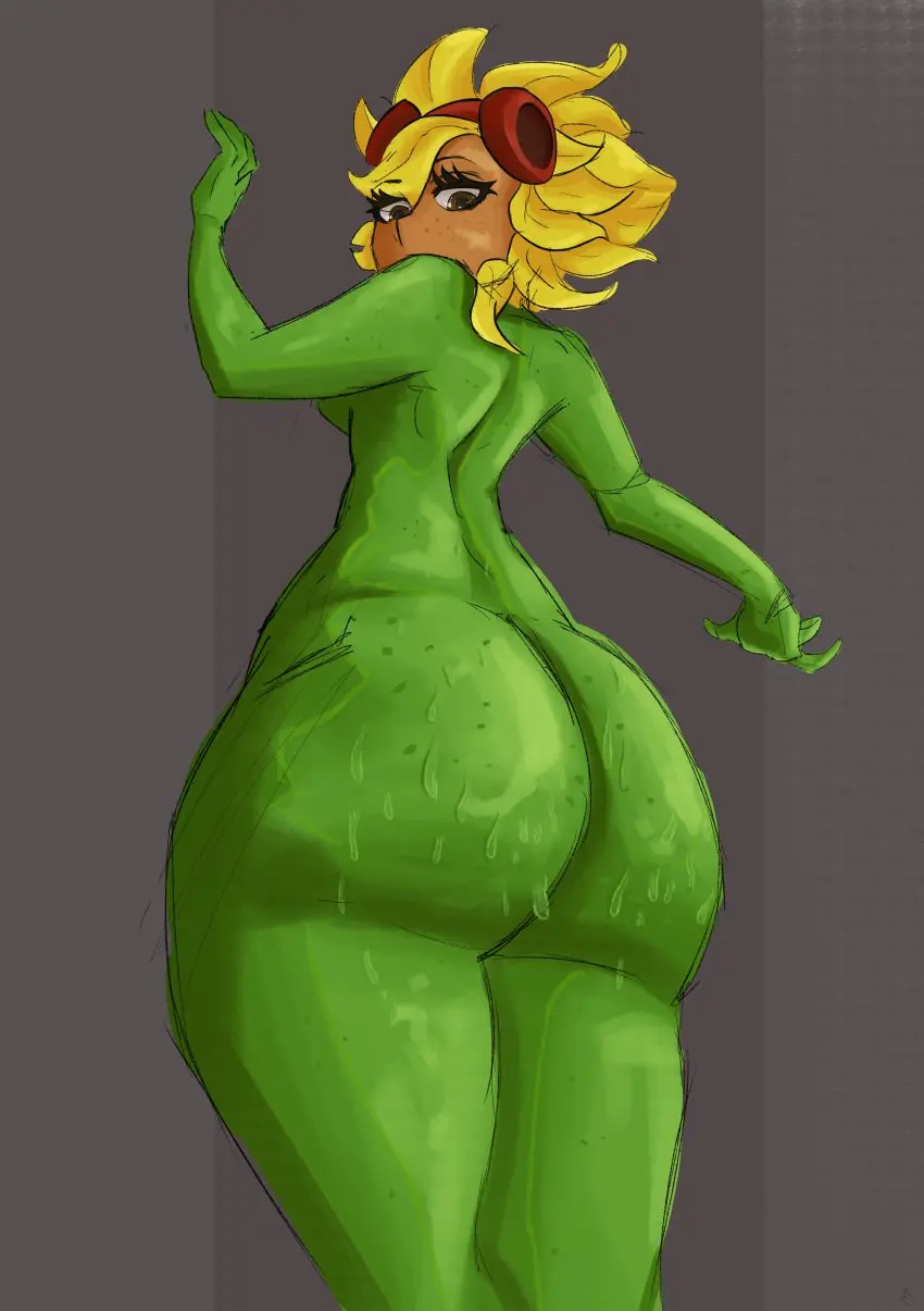 Image female,sweat,green_skin,flower,ass_focus,plant,sunflower,flora_fauna,plant_girl,plant_humanoid,plantie,plants_vs_zombies,popcap_games,plants_vs_zombies:_heroes,solar_flare_(pvz),pvz,sunflower_(pvz)
