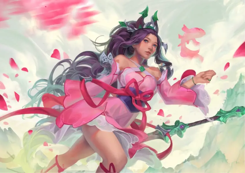 Image 1girls,female,long_hair,league_of_legends,pink_dress,kassian.art,janna_windforce,sacred_sword_janna