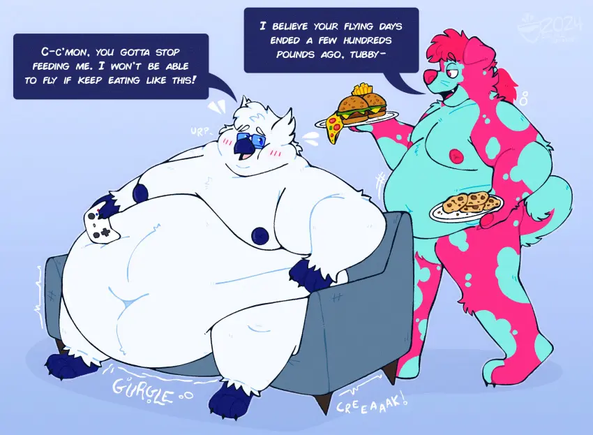 Image male,furry,2boys,belly,big_belly,huge_belly,anthro,sitting,canid,canine,canis,dialogue,english_text,fat_male,2024,beak,bird,speech_bubble,fat,overweight,fat_fetish,morbidly_obese,obese,onomatopoeia,moobs,overweight_male,food,obese_anthro,overweight_anthro,pizza,dog,controller,cookie,weight_gain,belly_overhang,obese_male,fat_belly,bhm,feeding,bird_boy,dog_boy,morbidly_obese_anthro,fatfur,morbidly_obese_male,ssbhm,double_chin,fat_arms,sitting_on_couch,fat_anthro,hamburger,fries,coffeequasar,frost_the_owl_(coffeequasar),newton_the_dog