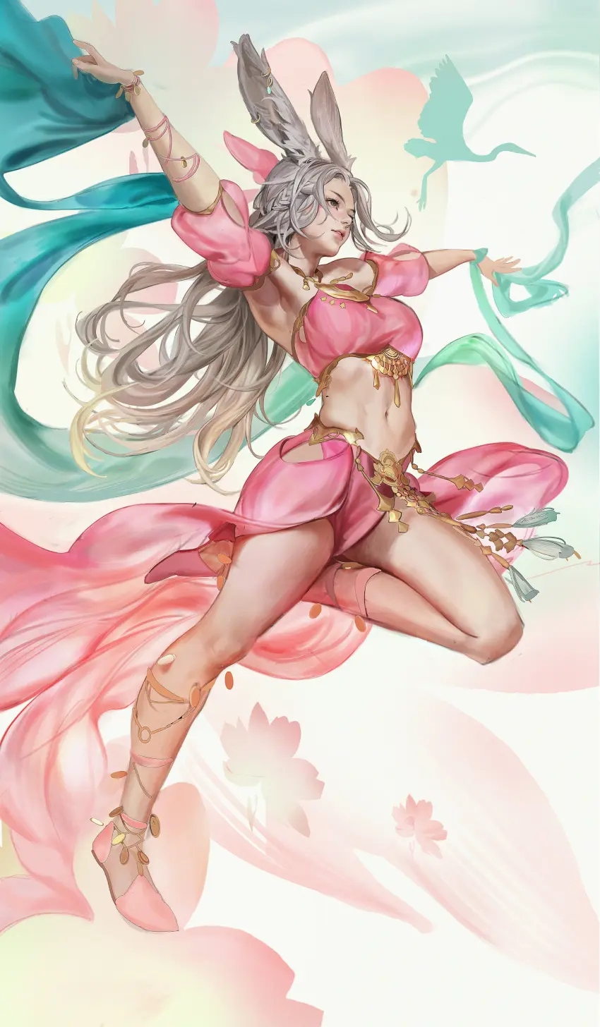 Image female,grey_hair,long_hair,final_fantasy,final_fantasy_xiv,viera,pink_clothing,kassian.art