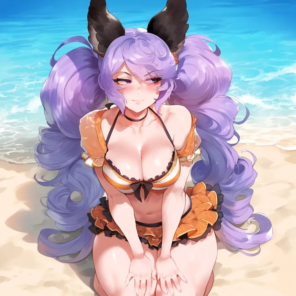 Image 1girls,female,looking_at_viewer,solo,ai_generated,pale-skinned_female,pale_skin,purple_hair,twintails,granblue_fantasy,thiccwithaq_(ai_style),ldoe_art,satyr_(granblue_fantasy)