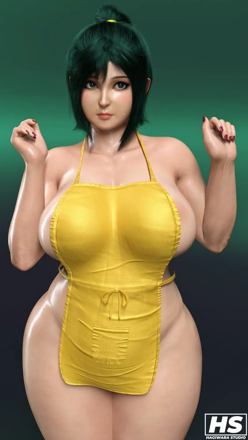 Image 1girls, big_breasts, breasts, female, female_only, light-skinned_female, long_hair, smooth_skin, ass, big_ass, thick_thighs, ponytail, milf, green_eyes, my_hero_academia, thick_ass, tied_hair, 3d, green_hair, boku_no_hero_academia, apron, chubby, chubby_female, bbw, apron_only, inko_midoriya, hagiwara_studio