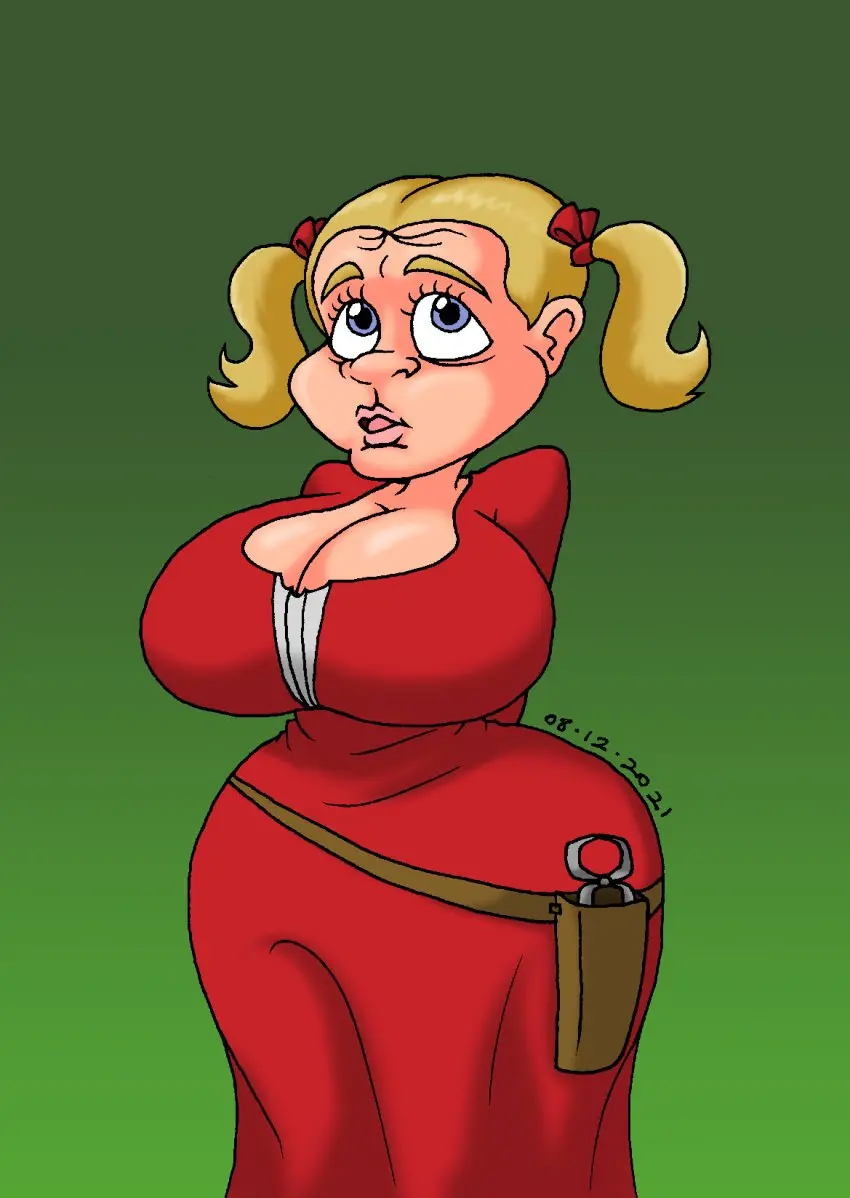 Image 1girls,big_breasts,breasts,female,female_only,blue_eyes,big_ass,wide_hips,cleavage,solo_female,huge_breasts,blonde_hair,twintails,red_dress,blonde_female,bowtie,child_bearing_hips,looking_up,goat_story,katy_(goat_story),tmntsam