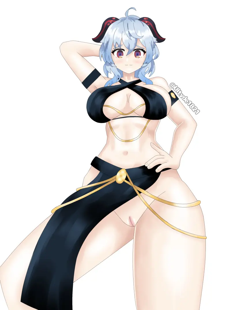 Image big_breasts,breasts,female,female_only,blue_hair,pussy,yellow_eyes,big_ass,big_butt,dress,genshin_impact,ganyu_(genshin_impact),hand_on_hip,dress_lift,black_dress,big_thighs,white_body,yomorio_lingerie,hand_behind_head,white,pink_pussy,ultyde