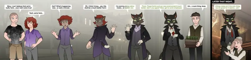 Image clothing,female,hi_res,human,pants,shirt,male,oral,tail,sex,duo,fellatio,male/male,eyebrows,anthro,text,green_eyes,absurd_res,fur,genitals,mammal,black_body,english_text,feline,necktie,humanoid_genitalia,penile,transformation,topwear,purple_clothing,felid,domestic_cat,felis,grey_clothing,time_skip,black_fur,black_clothing,bottomwear,gender_transformation,growth,grey_bottomwear,black_shirt,vest,black_topwear,purple_topwear,suit,red_necktie,long_image,wide_image,lackadaisy,white_eyebrows,ftm_transformation,tuxedo_cat,mental_transformation,mordecai_heller,grey_pants,purple_shirt,black_tie_(suit),tail_growth,fur_growth,ear_growth,newsboy_cap,axiomtf,ichihara-chan,khaki_shorts