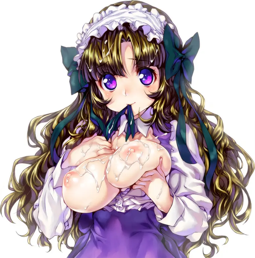 Image breasts,breasts_out,female,large_breasts,nipples,no_bra,open_clothes,solo,cum,wavy_hair,cum_on_breasts,dress,mouth_hold,upper_body,cum_on_body,ribbon,puffy_nipples,headdress,breast_lift,anyamal_tantei_kirumin_zoo,kink_(tortoiseshell),mikogami_nagisa,ribbon_in_mouth