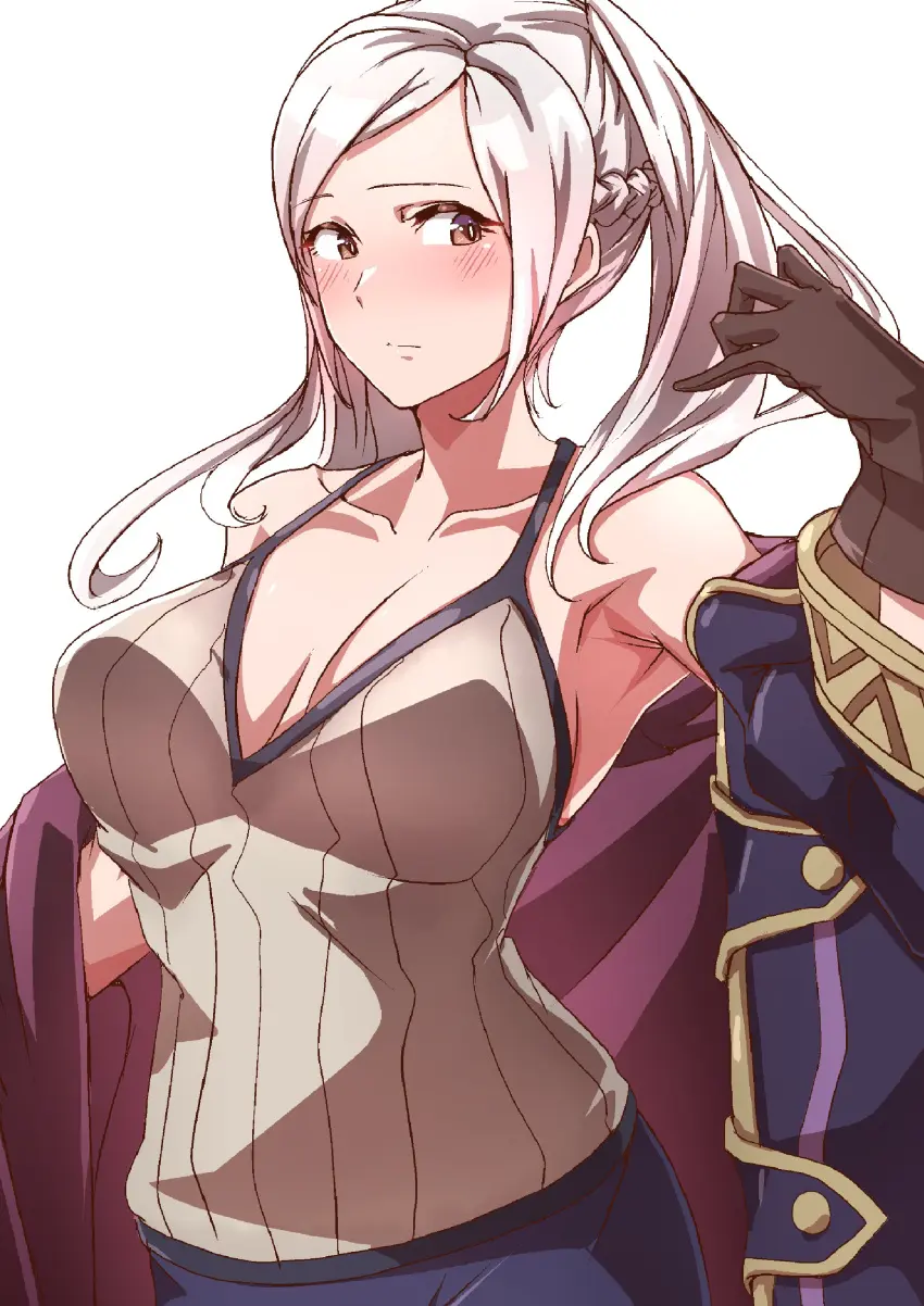 Image 1girls,big_breasts,breasts,female,female_only,grey_hair,large_breasts,solo,white_hair,yellow_eyes,thighs,cleavage,nintendo,twintails,alternate_breast_size,shorts,fire_emblem,fire_emblem_awakening,armpit,robin_(fire_emblem),robin_(fire_emblem)_(female),to_(tototo_tk)