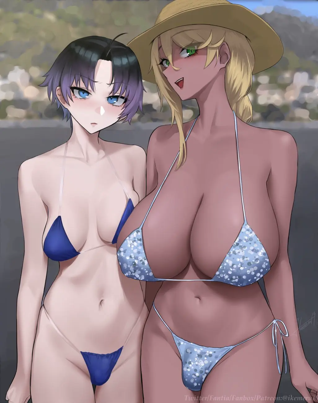 Image breasts,clothed,clothing,human,large_breasts,light_skin,standing,penis,short_hair,bikini,hat,thick_thighs,futanari,intersex,light-skinned_futa,dark_skin,wide_hips,huge_breasts,futa_only,penis_size_difference,small_penis,purple_hair,bulge,dickgirl,flaccid,2024,dark-skinned_futa,breast_size_difference,2futas,mostly_nude,gyaru,ikemeru19,fullta